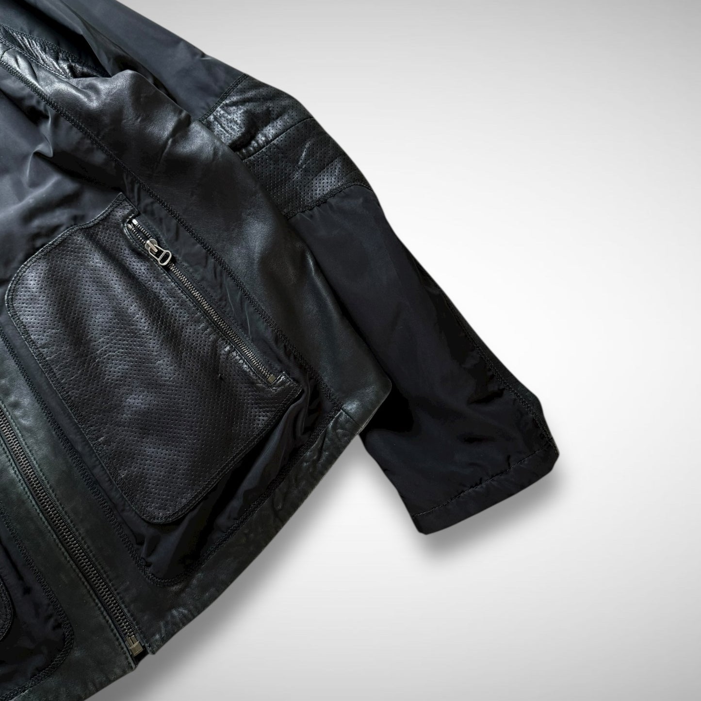 Hugo Boss Orange Nylon & Leather Panel Biker Jacket (2000s)