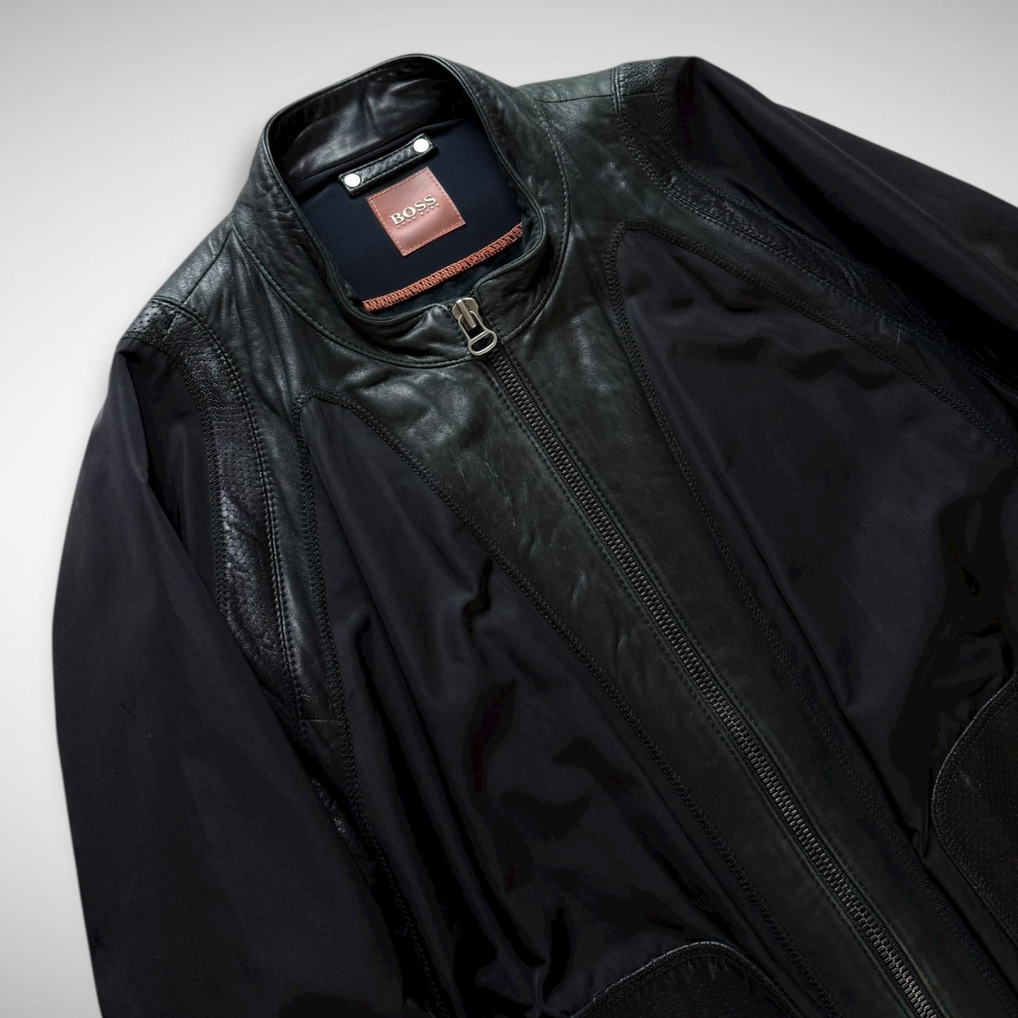Hugo Boss Orange Nylon & Leather Panel Biker Jacket (2000s)